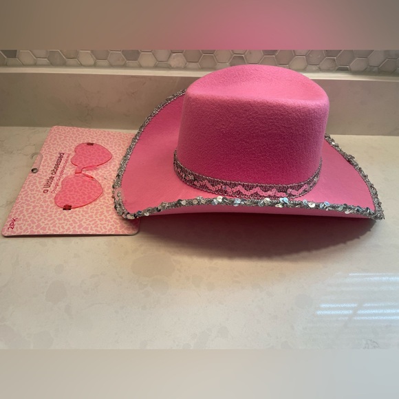 Other - Barbie Pink Country Western Pink Cowgirl Sequence Polyester Hat w/ Heart Glasses